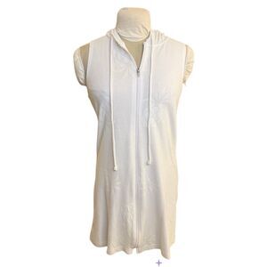 Wearabouts Swim Coverup Full Zip Hood Small Terry Cloth White